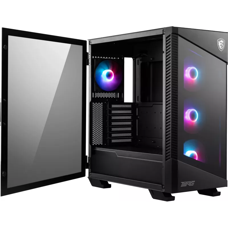 MSI MPG VELOX 100R caja de PC Mid Tower, E-ATX, cristal templado, 4 ventiladores ARGB de 120 mm, 2x USB 3.0 + 1x USB-C, 2x 3,5″ + 2x 2,5″ bahías, negra