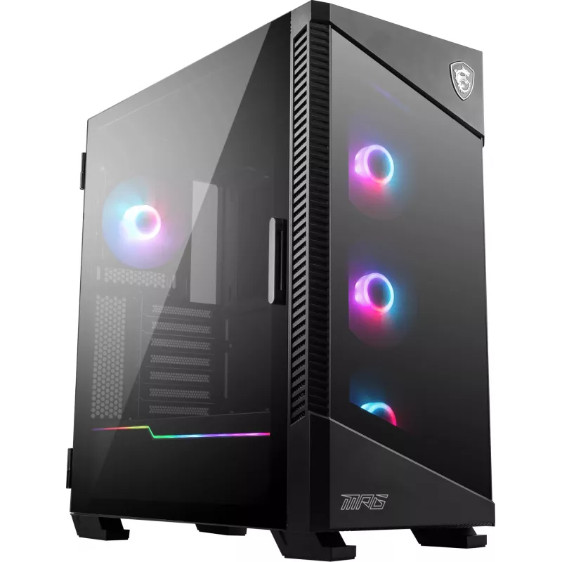MSI MPG VELOX 100R caja de PC Mid Tower, E-ATX, cristal templado, 4 ventiladores ARGB de 120 mm, 2x USB 3.0 + 1x USB-C, 2x 3,5″ + 2x 2,5″ bahías, negra