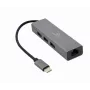 Adaptador de acoplamiento Gembird A-CMU3-LAN-01 — USB-C 3.2 Gen 1, 1× Gigabit-LAN, 3× USB-A, carcasa de metal, gris