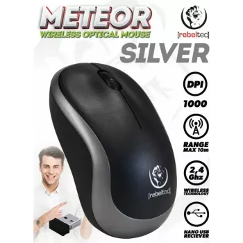 Ratón óptico inalámbrico Rebeltec METEOR plata RBLMYS00050 USB