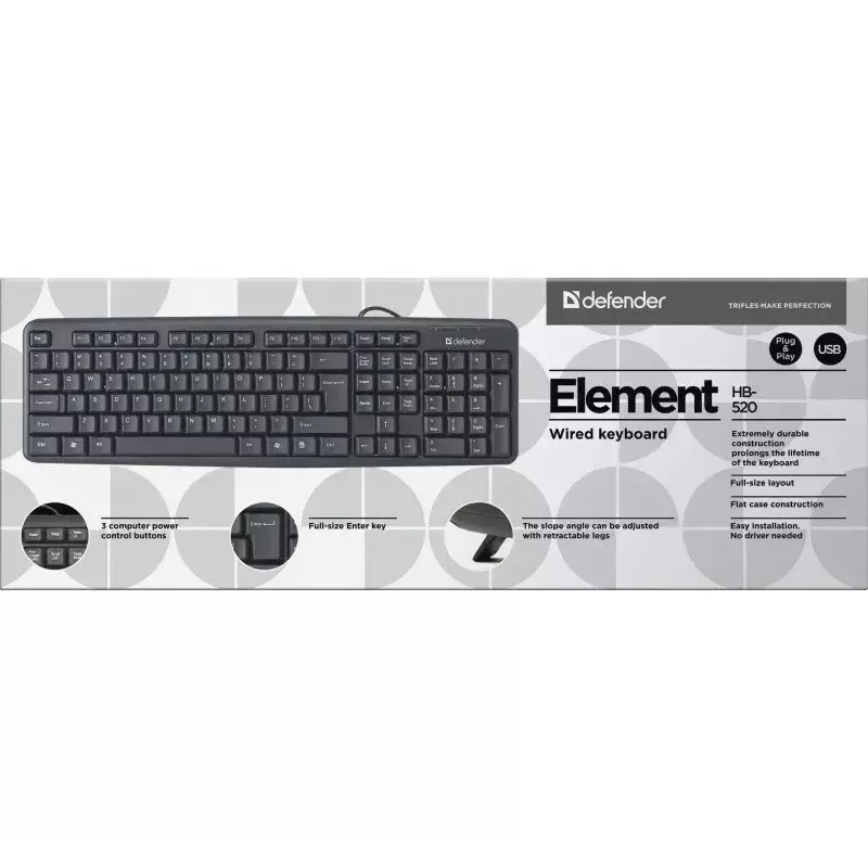 Teclado USB con cable DEFENDER HB-520 – diseño compacto, conexión USB