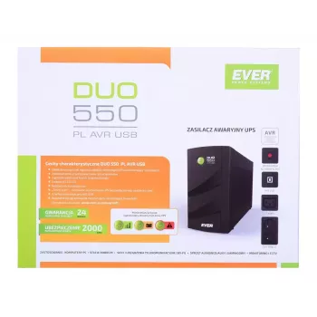 Sistema de alimentación ininterrumpida EVER DUO 550 PL AVR USB 550 VA, 0,55 kVA / 330 W, line-interactive, 3 salidas C13, batería 12V 5Ah