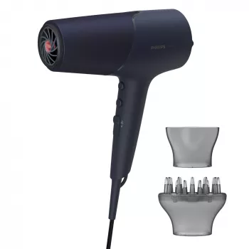 Secador de pelo Philips 5000 Series BHD510/00, 2300 W, 6 niveles de calor/6 de velocidad, iónico, Cool Shot, boquilla de estilismo y difusor, azul marino, cable de 1,8 m