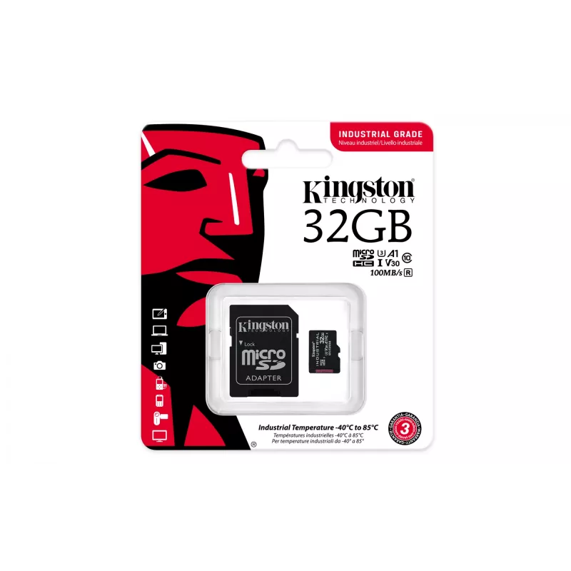 Tarjeta microSDHC Kingston Technology 32GB Industrial C10 A1 pSLC + adaptador SD