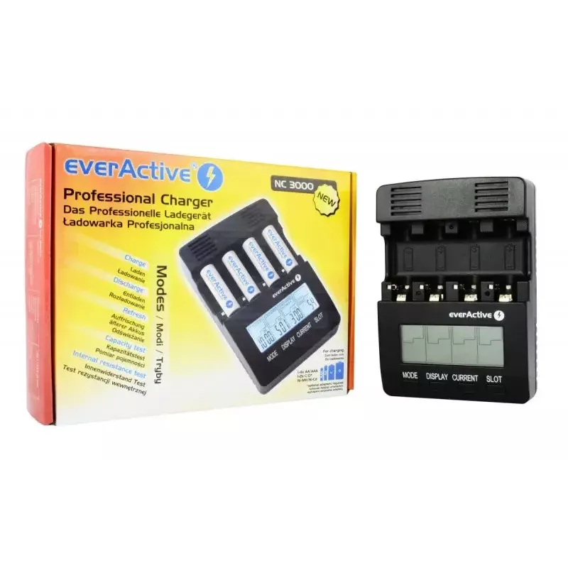 everActive NC-3000 cargador de baterías con procesador para AA/AAA/C/D