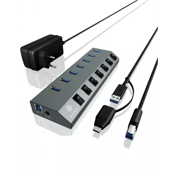 ICY BOX IB-HUB1701-C3 USB 3.2 Gen 1 (3.1 Gen 1) Type-B 5000 Mbit/s antracita