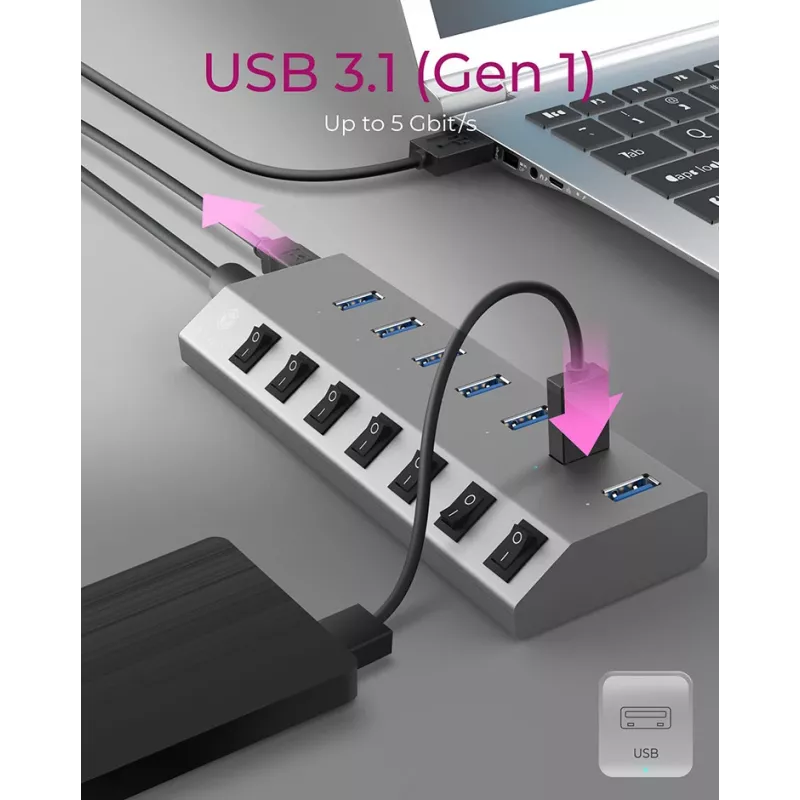 ICY BOX IB-HUB1701-C3 USB 3.2 Gen 1 (3.1 Gen 1) Type-B 5000 Mbit/s antracita