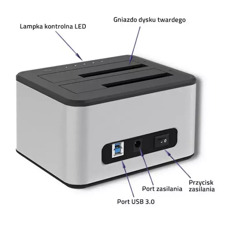 Docking station QOLTEC 5316 para 2x HDD/SSD de 2,5/3,5 pulgadas, SATA, USB 3.0 (5 Gb/s), carcasa de aluminio