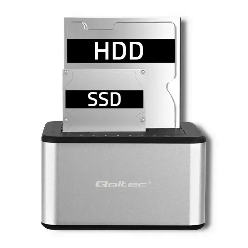 Docking station QOLTEC 5316 para 2x HDD/SSD de 2,5/3,5 pulgadas, SATA, USB 3.0 (5 Gb/s), carcasa de aluminio