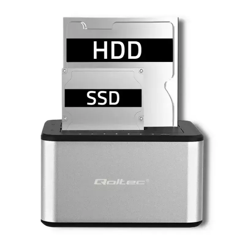 Docking station QOLTEC 5316 para 2x HDD/SSD de 2,5/3,5 pulgadas, SATA, USB 3.0 (5 Gb/s), carcasa de aluminio