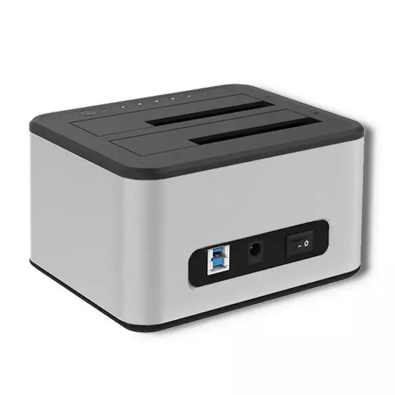 Docking station QOLTEC 5316 para 2x HDD/SSD de 2,5/3,5 pulgadas, SATA, USB 3.0 (5 Gb/s), carcasa de aluminio