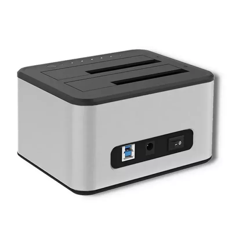 Docking station QOLTEC 5316 para 2x HDD/SSD de 2,5/3,5 pulgadas, SATA, USB 3.0 (5 Gb/s), carcasa de aluminio