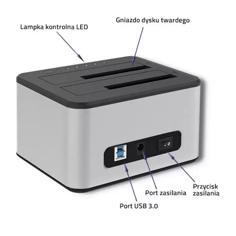 Docking station QOLTEC 5316 para 2x HDD/SSD de 2,5/3,5 pulgadas, SATA, USB 3.0 (5 Gb/s), carcasa de aluminio
