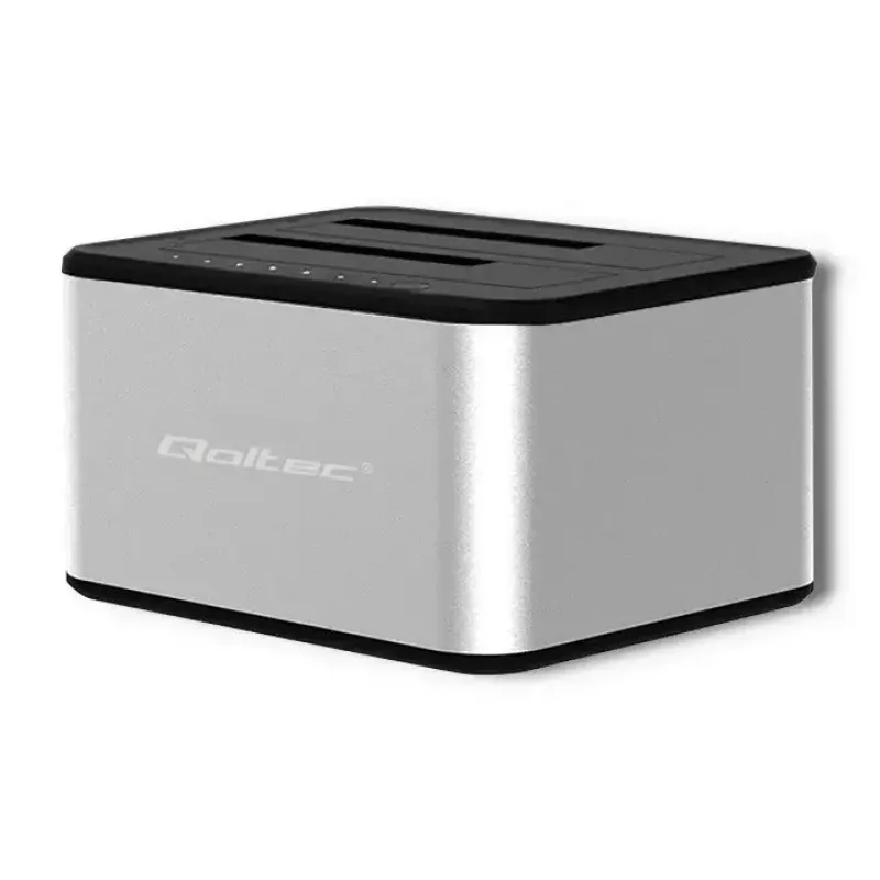 Docking station QOLTEC 5316 para 2x HDD/SSD de 2,5/3,5 pulgadas, SATA, USB 3.0 (5 Gb/s), carcasa de aluminio