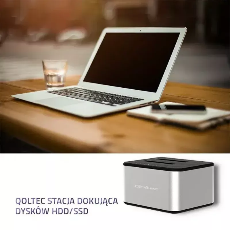 Docking station QOLTEC 5316 para 2x HDD/SSD de 2,5/3,5 pulgadas, SATA, USB 3.0 (5 Gb/s), carcasa de aluminio