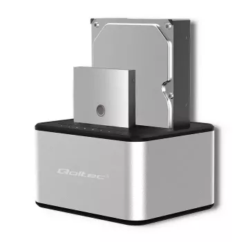 Docking station QOLTEC 5316 para 2x HDD/SSD de 2,5/3,5 pulgadas, SATA, USB 3.0 (5 Gb/s), carcasa de aluminio