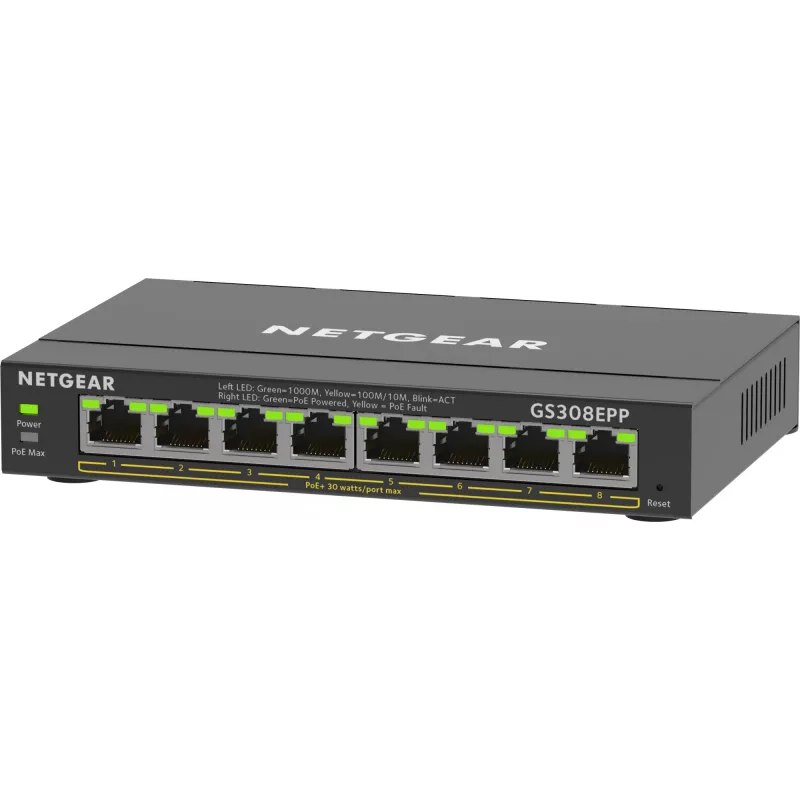 Switch NETGEAR 8 puertos Gigabit Ethernet PoE+ (GS308EPP)