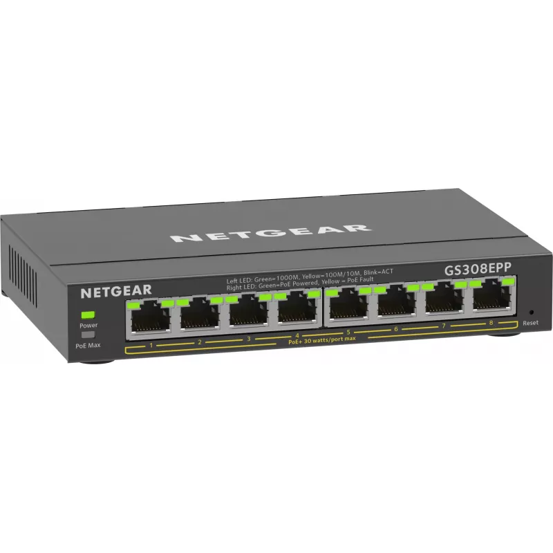 Switch NETGEAR 8 puertos Gigabit Ethernet PoE+ (GS308EPP)