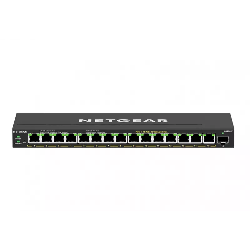 Switch de red NETGEAR GS316EP-100PES Managed Gigabit Ethernet (10/100/1000) Power over Ethernet (PoE) negro