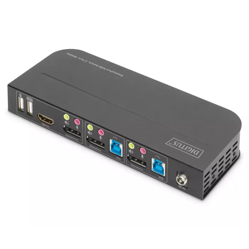 Switch KVM DIGITUS, 2x1 DP, salida DP/HDMI, USB 4Kx2K@60Hz