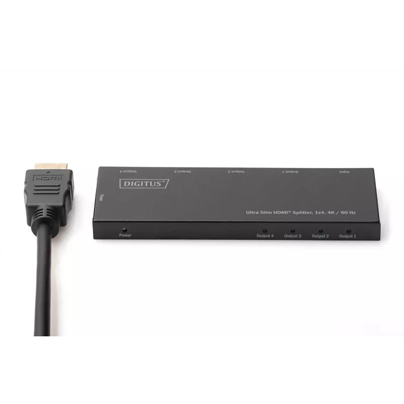 Splitter HDMI ultra slim DIGITUS, 1x4, 4K/60Hz HDR, HDCP 2.2, 18 Gbps, alimentado por Micro USB