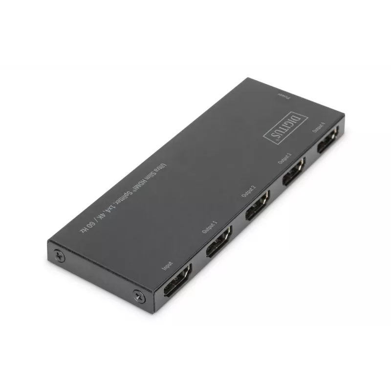 Splitter HDMI ultra slim DIGITUS, 1x4, 4K/60Hz HDR, HDCP 2.2, 18 Gbps, alimentado por Micro USB