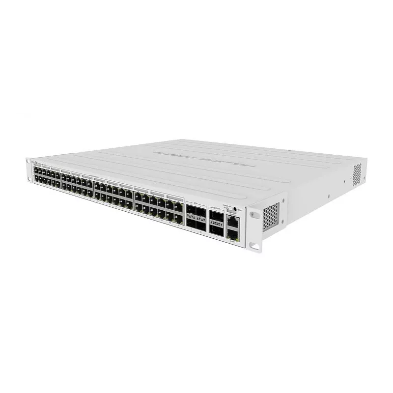 Switch L3 gestionado MikroTik CRS354-48P-4S+2Q+RM — 48× Gigabit RJ-45, 4× SFP+, 2× QSFP+, 48 puertos PoE