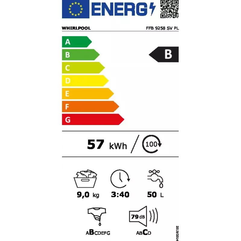 Whirlpool FFB 9258 SV PL lavadora de libre instalación, carga frontal, 9 kg, 1200 rpm, blanca