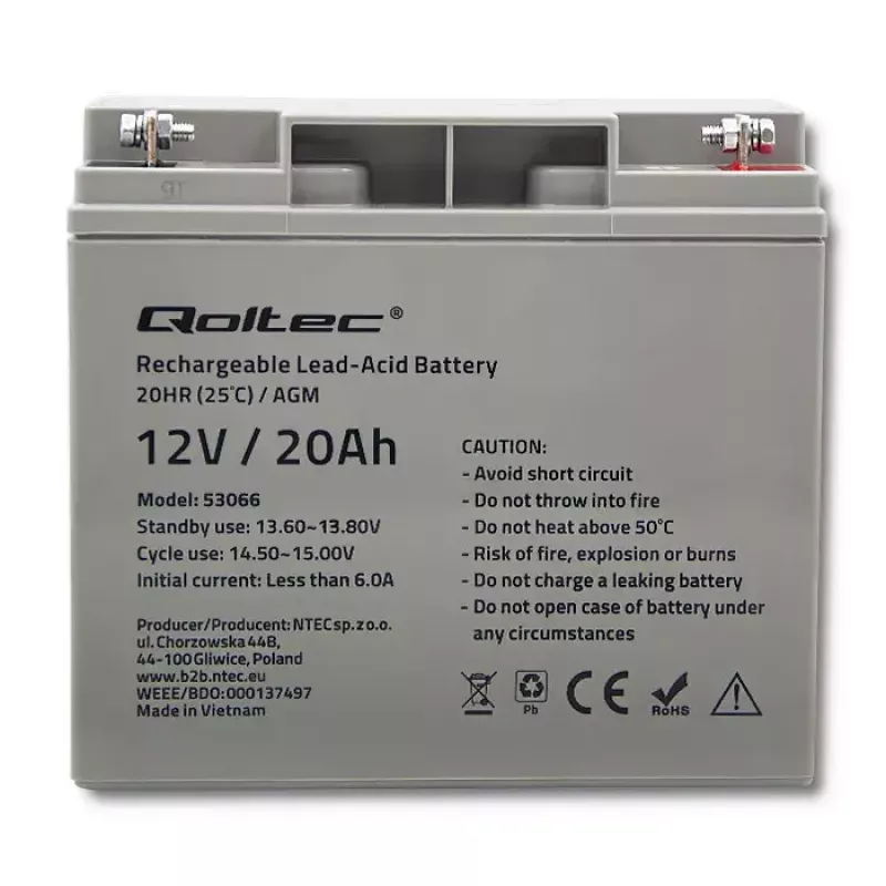 Batería para SAI Qoltec 53066 Plomo-ácido AGM 12 V 20 Ah