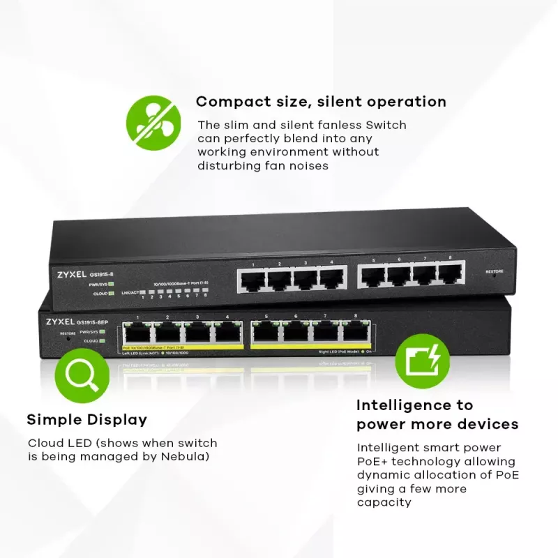 Zyxel GS1915-8 Managed L2 Gigabit Ethernet (10/100/1000) Negro