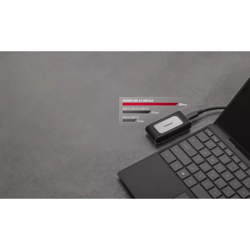 Kingston Technology 4000G SSD PORTÁTIL XS2000, 4 TB, USB Type-C, 3.2 Gen 2 (3.1 Gen 2), 2000 MB/s, Negro, Plata