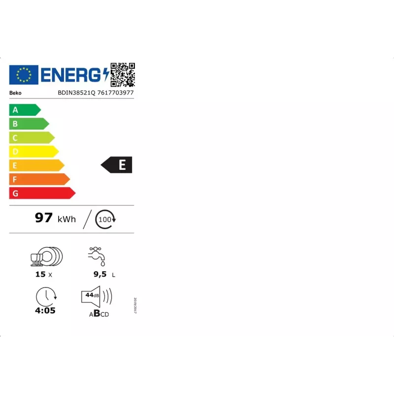 Lavavajillas totalmente integrable Beko BDIN38521Q, 15 cubiertos, 44 dB