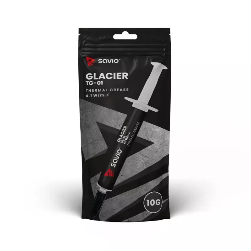 Pasta térmica SAVIO TG-01, 4,7 W/m·K, 10 g, densidad 2,5 g/cm³, funcionamiento −50–250 °C