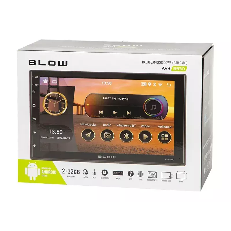 BLOW AVH-9930 autorradio 2DIN, pantalla táctil de 7", GPS, Android 11, Bluetooth, negro