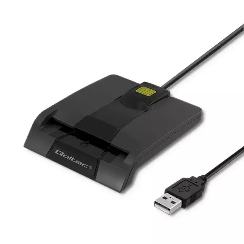 Qoltec 50634 SCR-0634 lector inteligente de tarjetas ID con chip, USB 2.0 + adaptador USB-C, negro