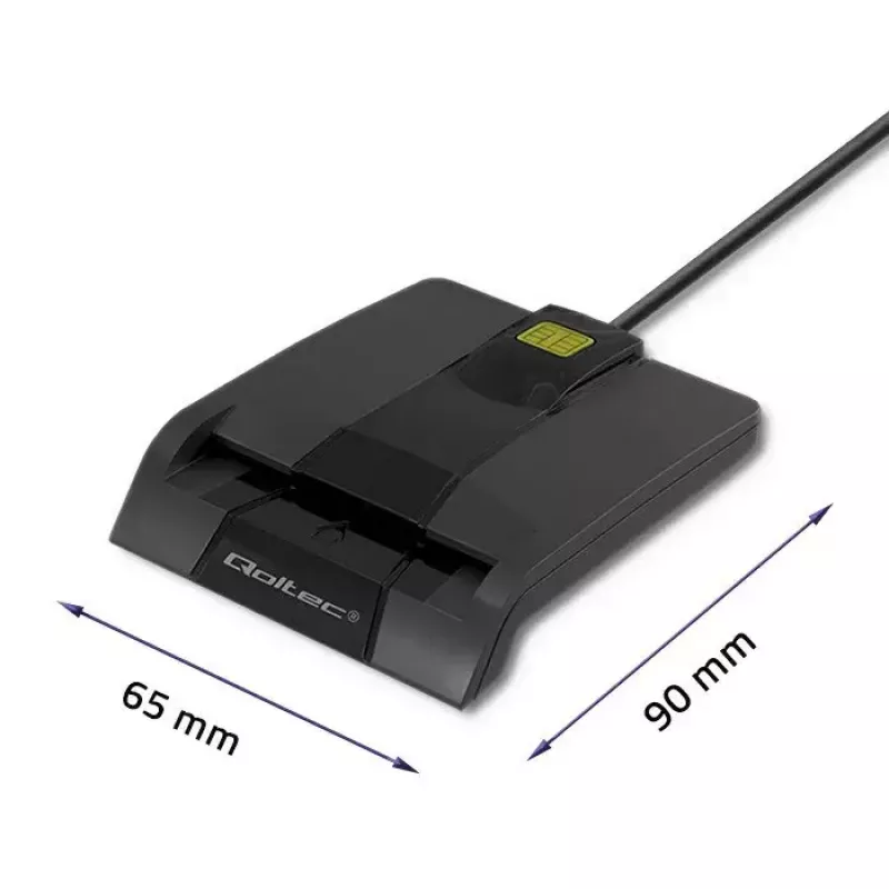 Qoltec 50634 SCR-0634 lector inteligente de tarjetas ID con chip, USB 2.0 + adaptador USB-C, negro