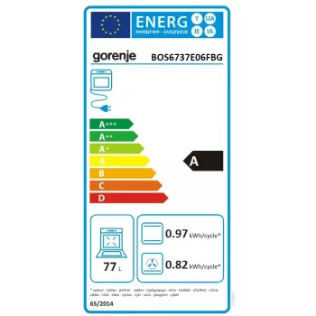 Horno empotrable Gorenje BOS6737E06FBG — 77 L multifunción, EcoClean, vapor, aire caliente, control mecánico, 59,5×59,5 cm, negro