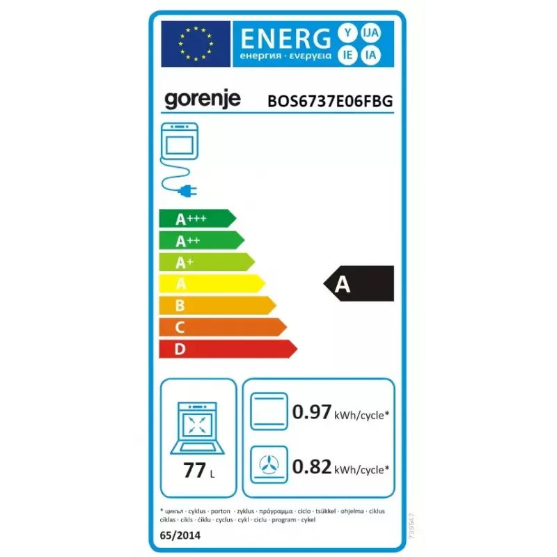 Horno empotrable Gorenje BOS6737E06FBG — 77 L multifunción, EcoClean, vapor, aire caliente, control mecánico, 59,5×59,5 cm, negro