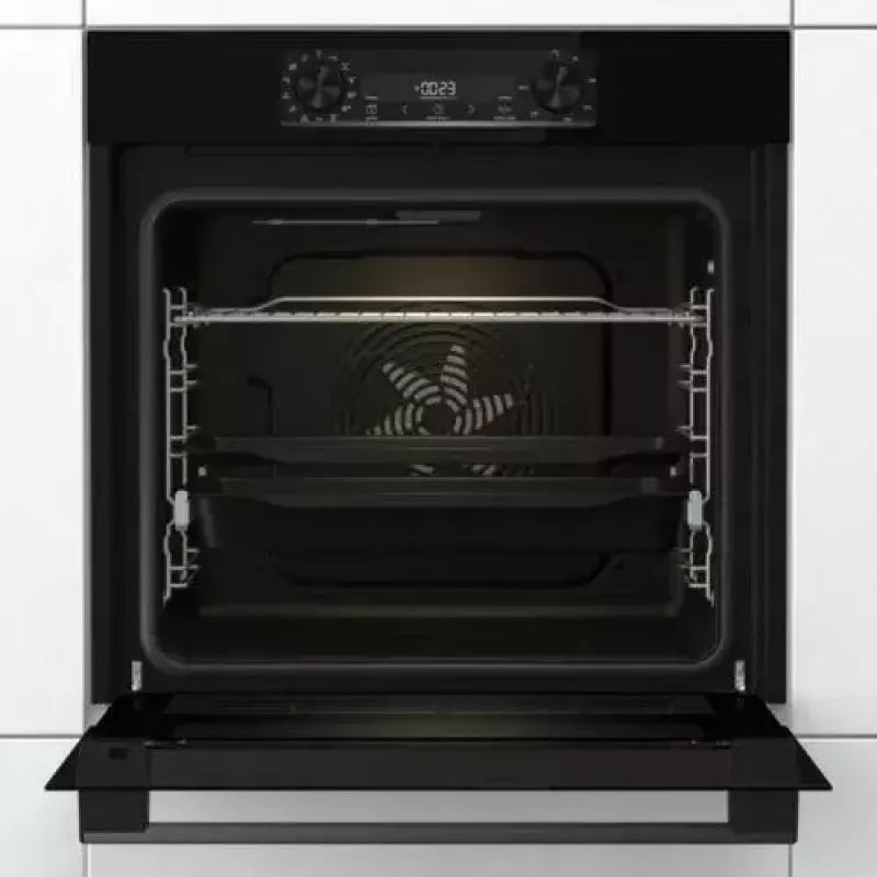Horno empotrable Gorenje BOS6737E06FBG — 77 L multifunción, EcoClean, vapor, aire caliente, control mecánico, 59,5×59,5 cm, negro