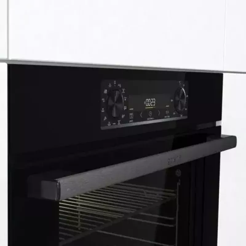 Horno empotrable Gorenje BOS6737E06FBG — 77 L multifunción, EcoClean, vapor, aire caliente, control mecánico, 59,5×59,5 cm, negro