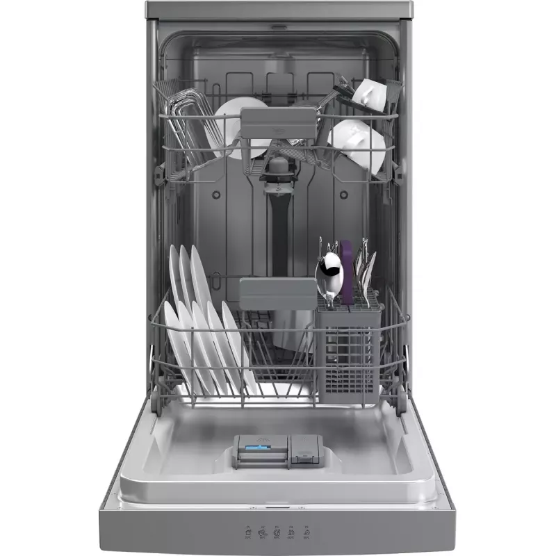Lavavajillas slim Beko BDFS15020X, 10 cubiertos, 45 cm, 47 dB, 5 programas, motor inverter