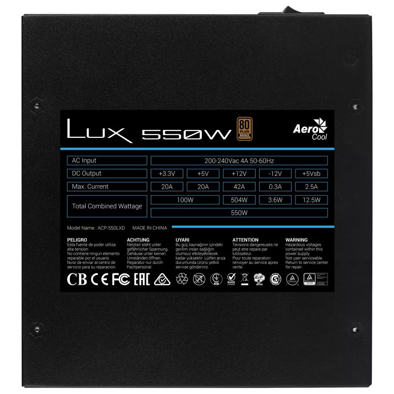 Fuente de alimentación Aerocool LUX 550W 20+4 pin ATX ATX Negra