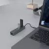 Hub USB-C SAVIO AK-57 con 3× USB-A, RJ-45 Gigabit Ethernet (5000 Mbit/s), aluminio gris