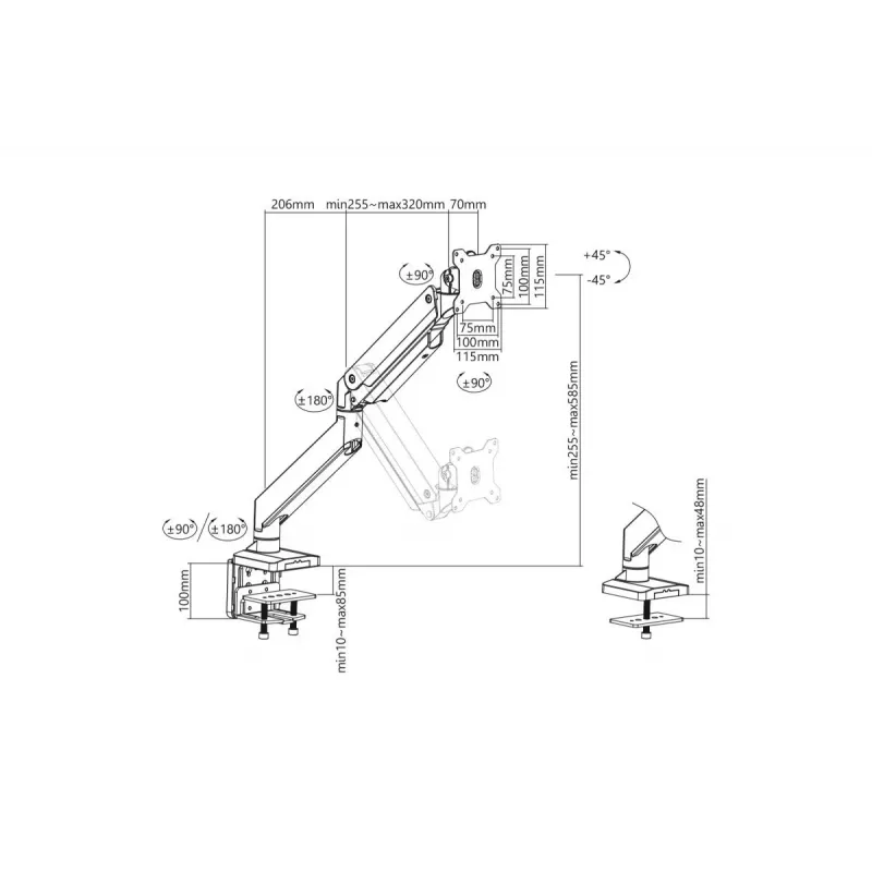 Soporte de sobremesa DIGITUS para monitor con brazo de gas individual 35 pulgadas, 15 kg máx. negro