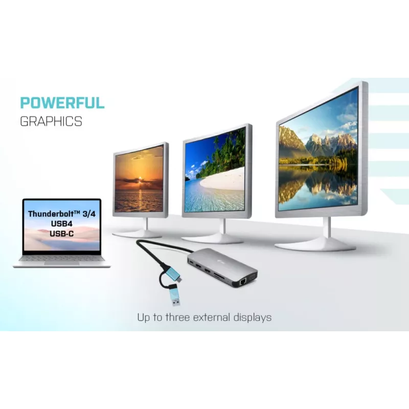 i-tec USB 3.0 USB-C/Thunderbolt 3x Display Metal Nano Dock con LAN + Power Delivery 100 W