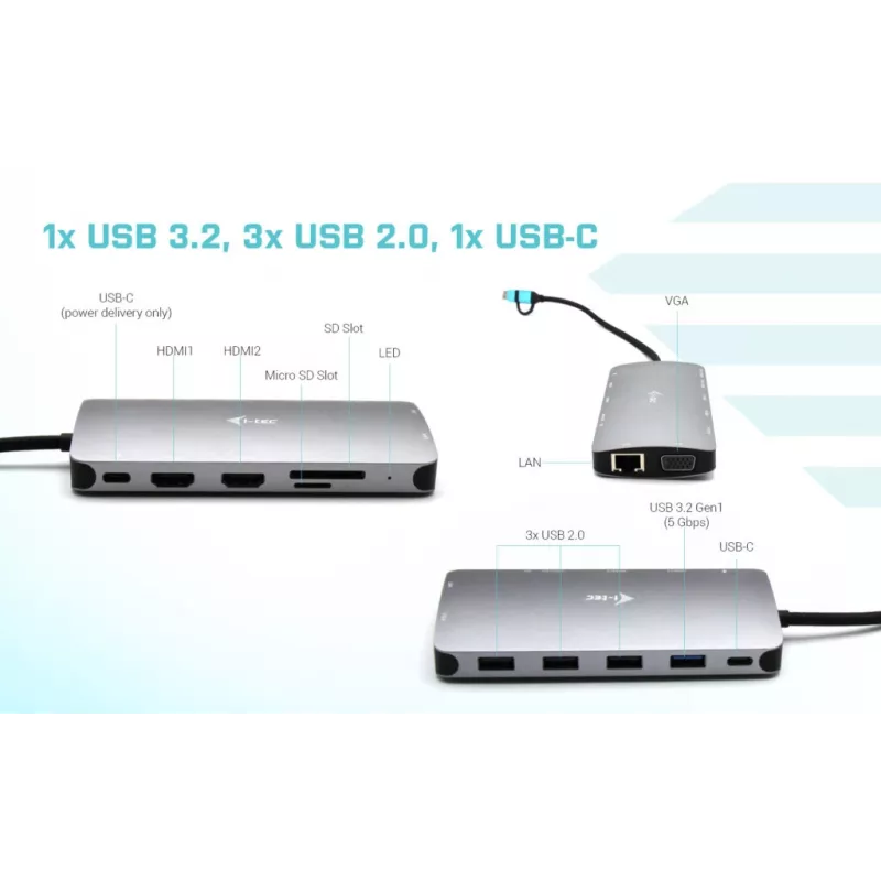 i-tec USB 3.0 USB-C/Thunderbolt 3x Display Metal Nano Dock con LAN + Power Delivery 100 W