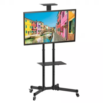 Soporte de suelo TECHLY ICA-TR16T para pantallas de 37 a 70 pulgadas, VESA 200x200–600x400, hasta 50 kg, ajustable en altura, ruedas, inclinación ±10° (negro)