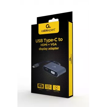 GEMBIRD Adaptador de pantalla Alt-DP USB Type-C a HDMI + VGA, gris espacial