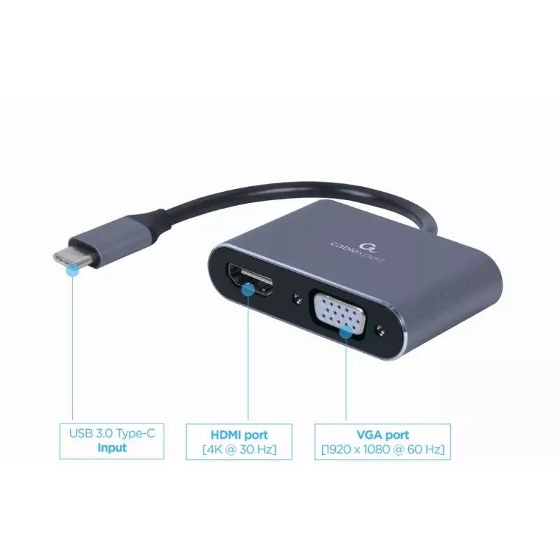 Gembird adaptador de vídeo de USB 3.0 Type-A a HDMI + VGA, gris espacial