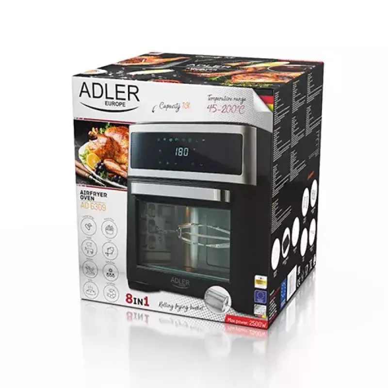 Adler AD 6309 horno freidora de aire, 13 l, 1700 W, acero inoxidable / negro